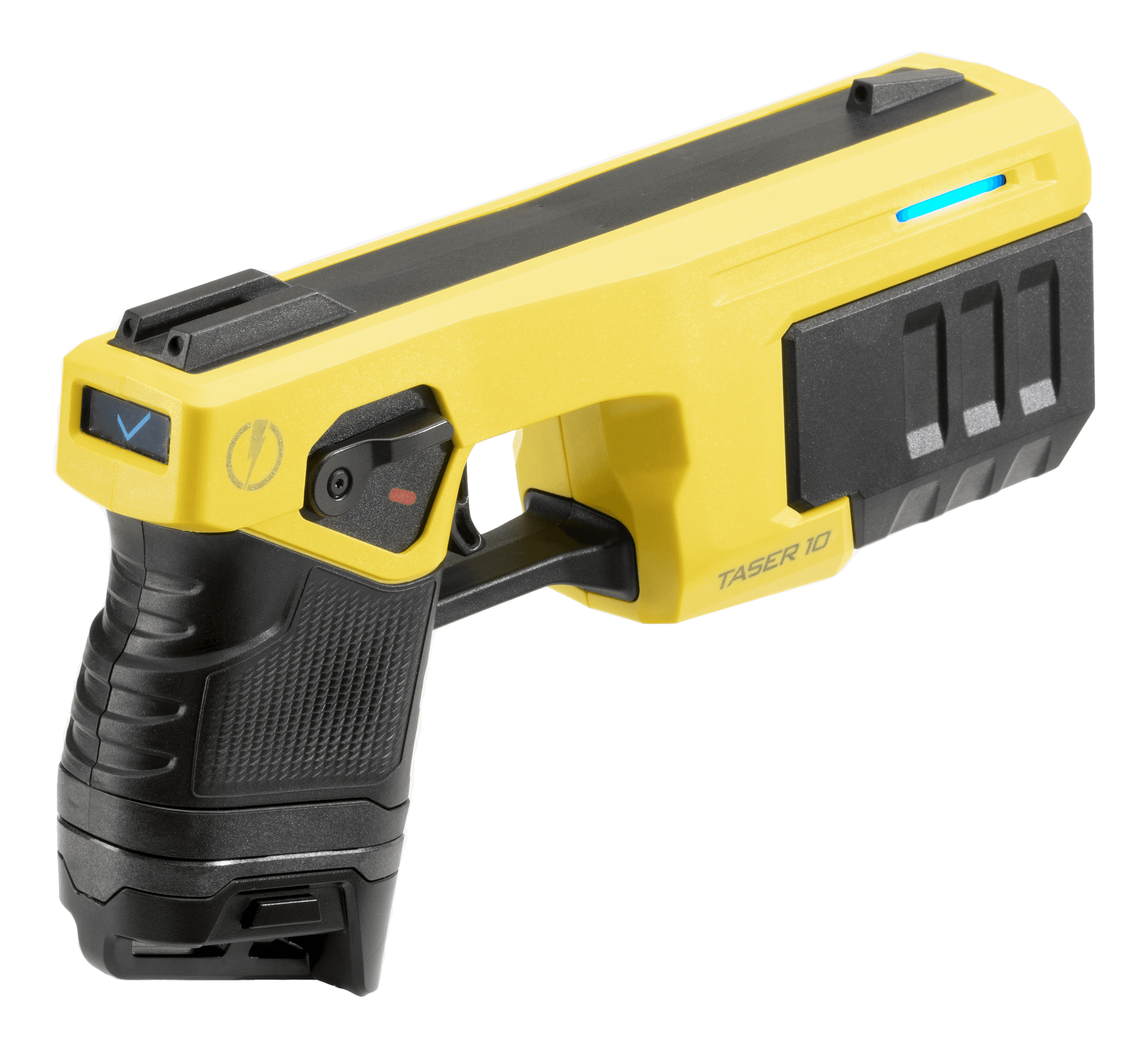 TASER 10 energy weapon, rear three-quarter view